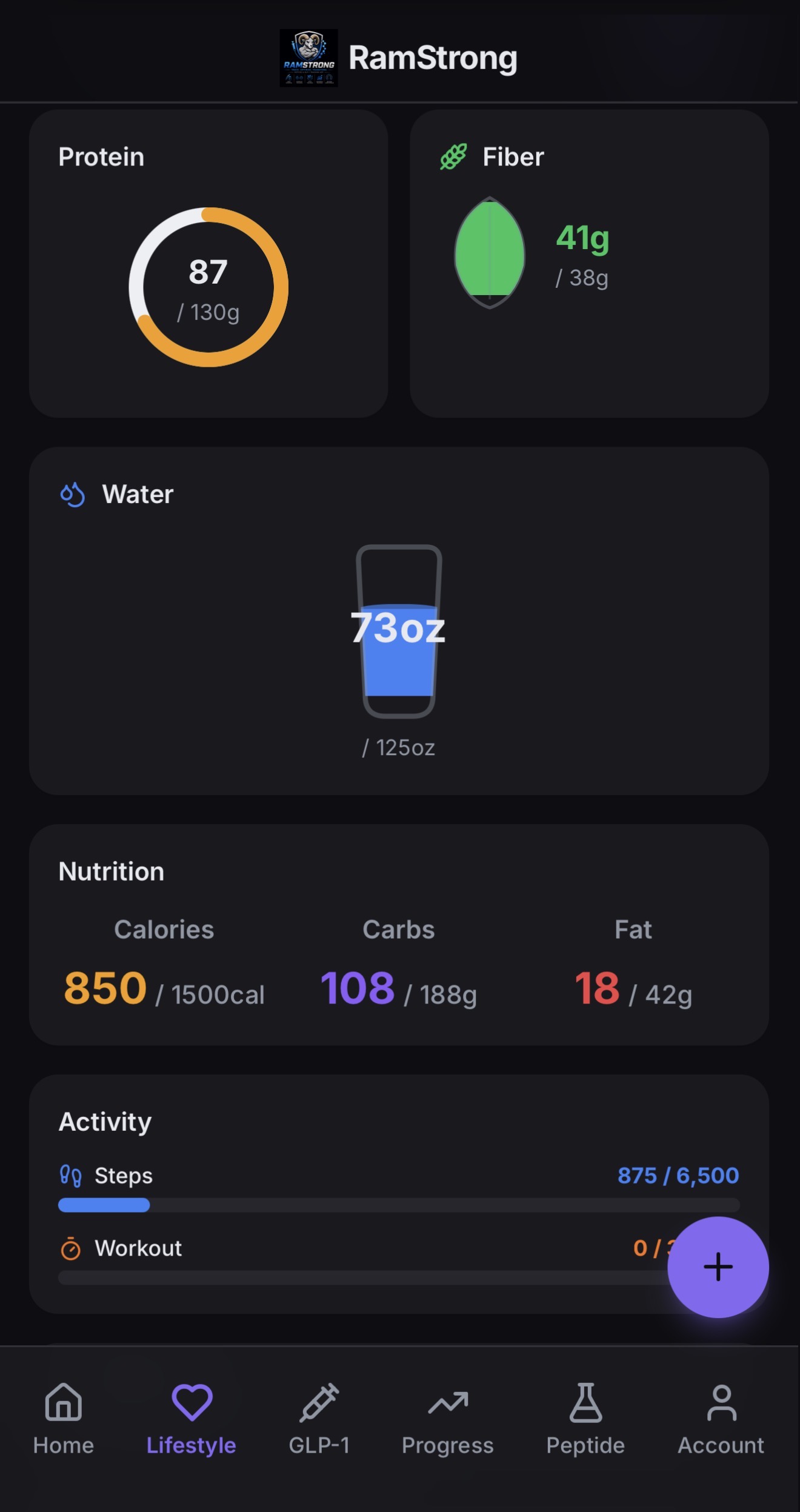 RamStrong Daily Nutrition Dark Mode